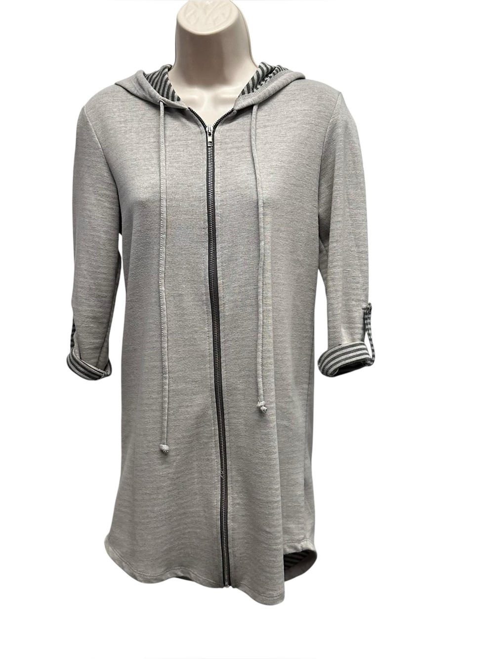 Blue Caribbean beachwear women’s jacket gray full zip quarter sleeves small